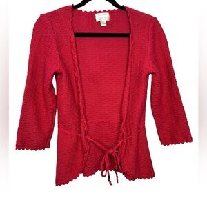 Y2K VTG Hand Crocheted Red Pink Open Tie Front Dainty Cardigan Size Small